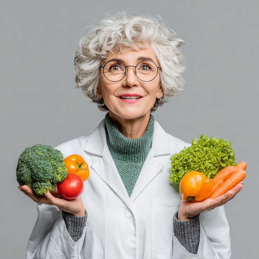 Літня жінка готує здорову їжу на кухні